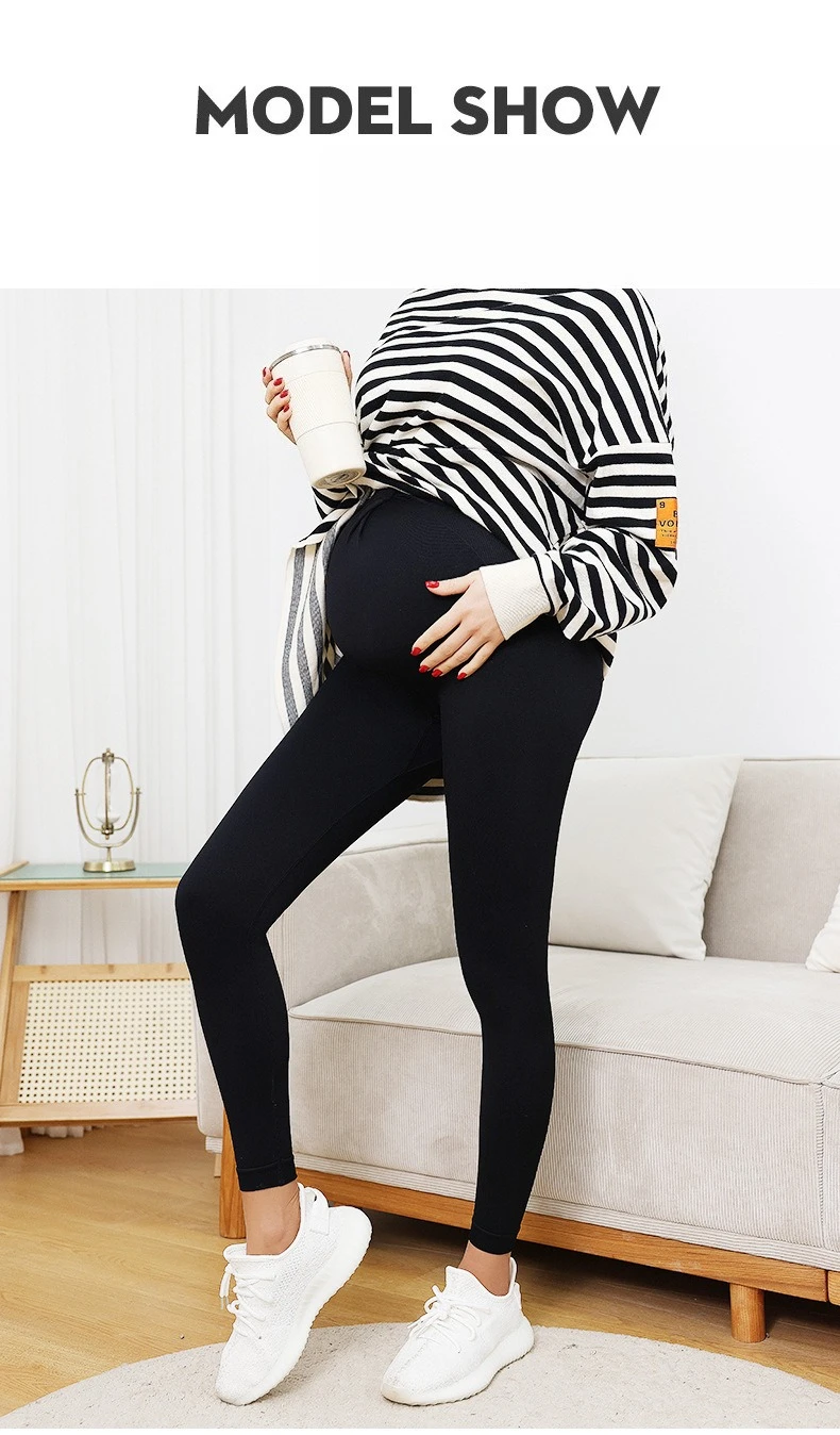 Neue Nahtlose Gestrickte Yoga Hosen Hohe Taille Schwangerschaft Leggings Mutterschaft Kleidung für Schwangere Frauen Bauch Unterstützung Körper Lange Hosen – Detail 4