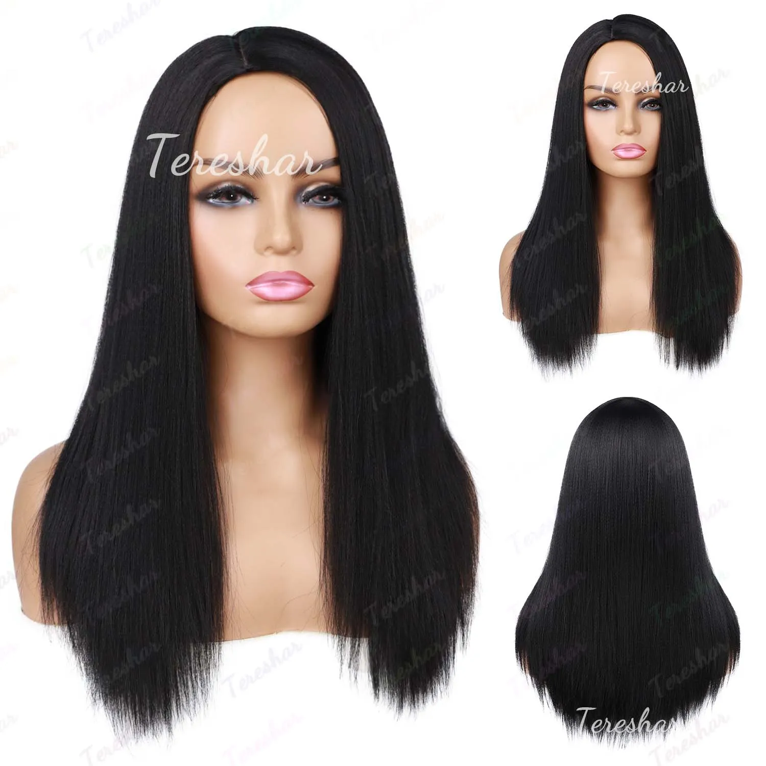 สังเคราะห์ Yaki Kinky ตรงวิกผมผู้หญิงสีดํา 20 "ผมธรรมชาติ Hairline วิกผม Kinky Curly ผมวิกผมนุ่มสําหรับทุกวัน