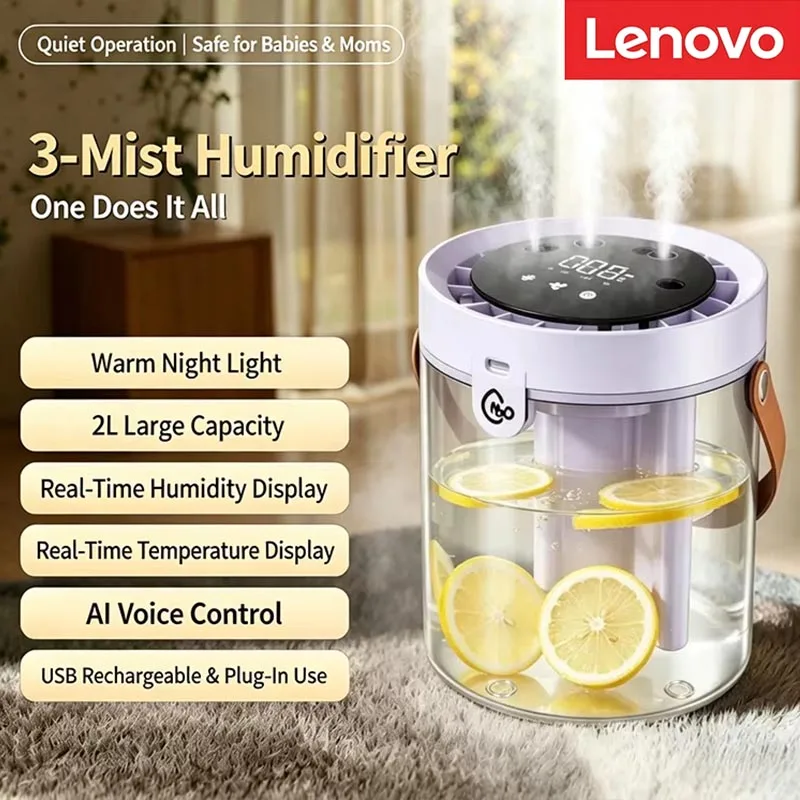 Lenovo AI Intelligent Voice Control Humidifier Real-time Temperature Humidity Large Screen Display Volume Silent Air Humidifier