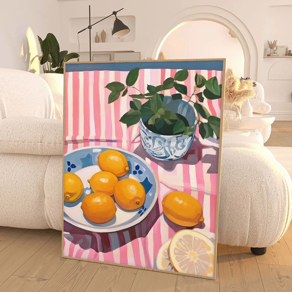 Oranges Kitchen Canvas Painting Trendy Poster And Printable Retro Blue French Wall Art for Dining Room Farmhouse Decor Wall Art