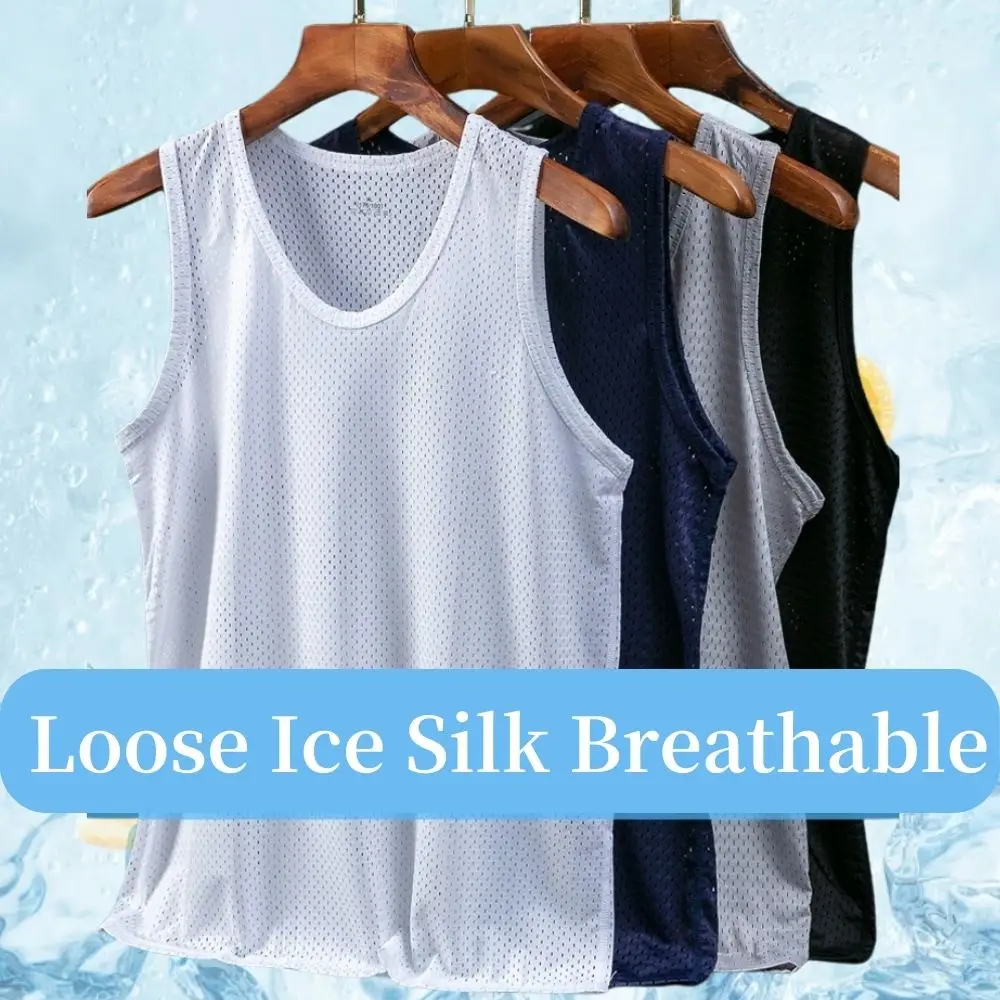 Ice Silk Man Sleeveless Shirt Quick-Drying Mesh Tank Top Breathable Gym Clothing T-shirts Summer Cool Fitness Vest Male Singlets