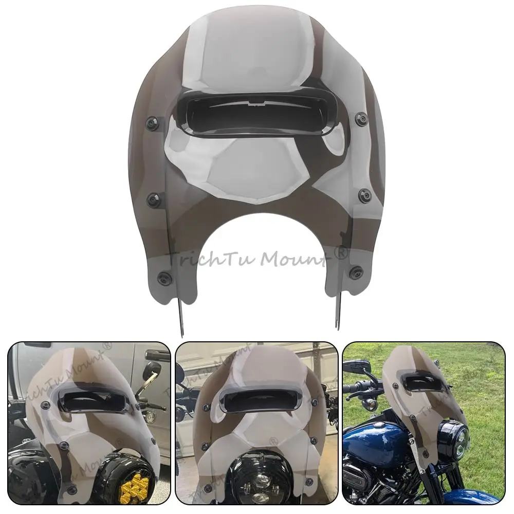 Motorcycle Front Windscreen With Hardware Kit Wind Deflectors Fits For Harley Davidson Road King 1994-2025 Black Bracket Brown