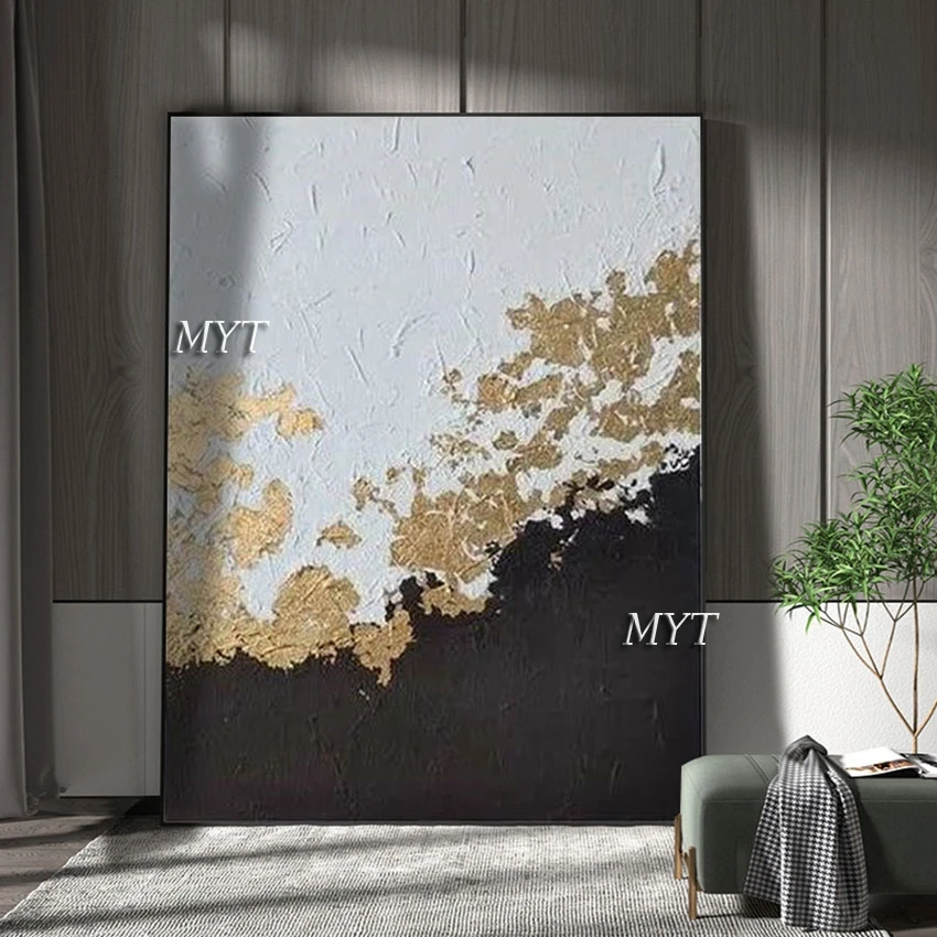 Gold Foil Simple Style Art Wall Decor Modern Abstract Black And White Picture For Living Room Unframed Ornaments Home Decoration