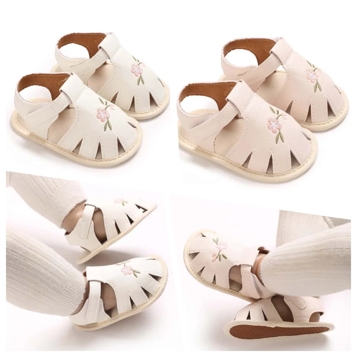 

​"Newborn Baby Sandals 0-18M - Summer Floral Embroidered | Soft Sole Wrap-Toe | Lightweight & Comfortable"​​