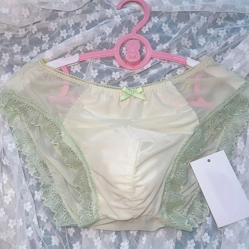 Man Lace Trim Bow Green Panty Convex Pouch Briefs BF Gifts Harajuku FKK Party Private LGBQT