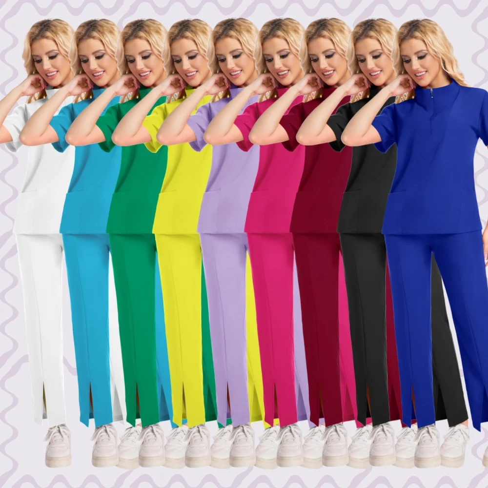 速乾性医療ユニフォーム女性医師クリニック薬局看護服無地手術美容院スクラブセット作業服