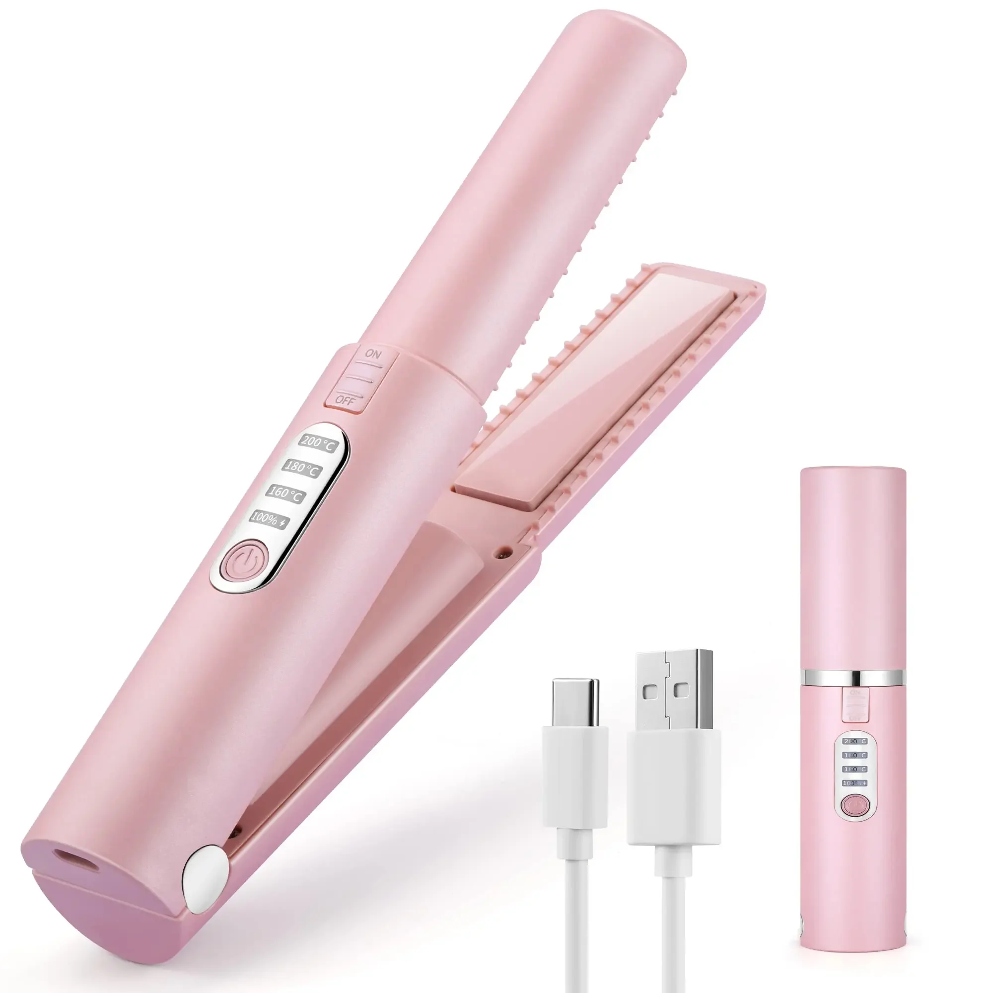 Wirless Rechargeable Portable Hair Staightener Hair Curler Negative Ions 4800mAh Ceramic Flat Iron 2 in 1 Cordless Hair Styling