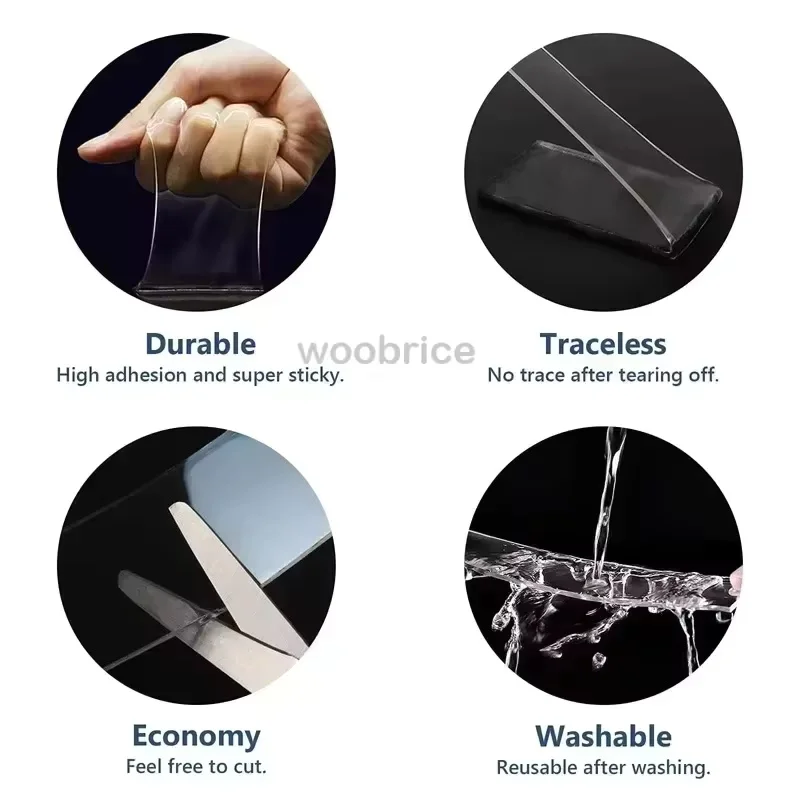 10m Super Strong Nano Double-Sided Tape, Thick and Transparent, Leaves No Residue, Suitable for Bonding Plastic, Wood, Glass, Stone, and Metal. Made from Pe Material, Acrylic-Based, High Viscosity.