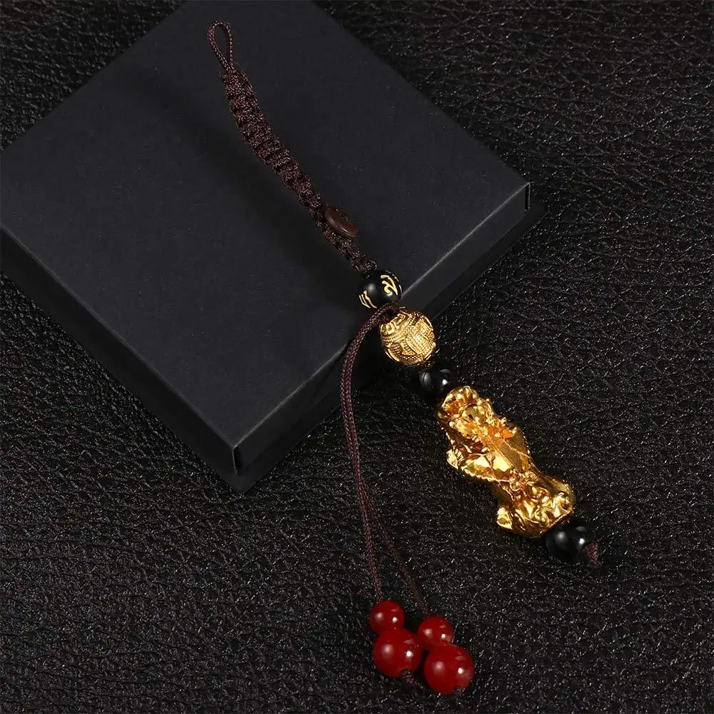 Good Luck Phone Charm Attract Wealth Obsidian Stone Beads Accessories Pixiu Pendant Car Key Accessories Car Pendant Keychain