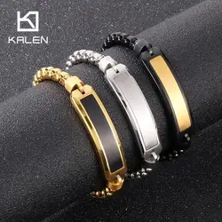 Hip Hop Stainless Steel Rectangle ID Black Bracelet for Men Polished Personality Link Chain Chunky Bangle Wrist Fashion Jewelry