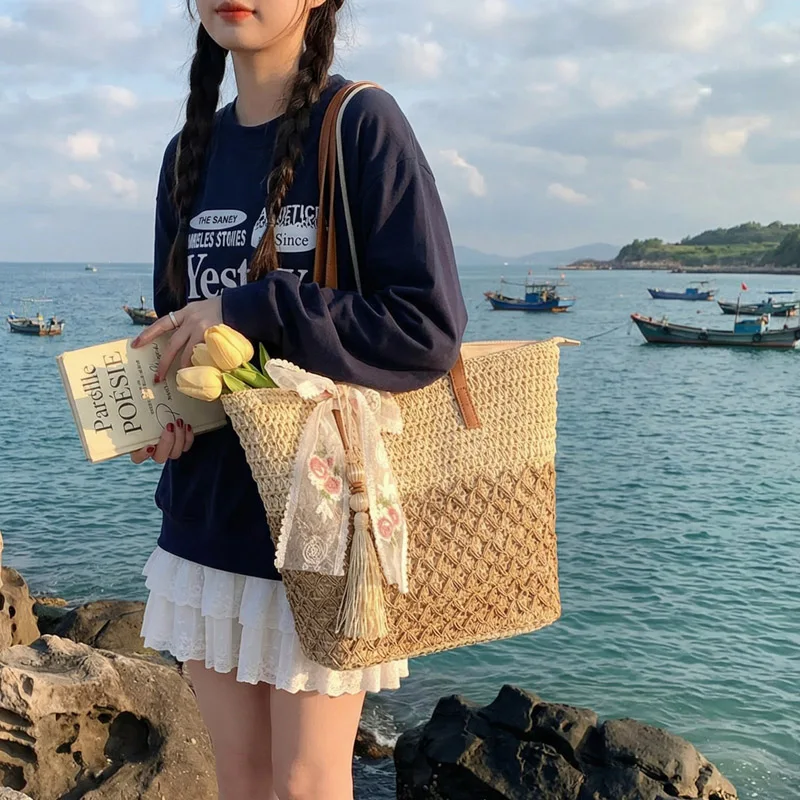 

Летняя пляжная сумка ручной работы в богемном стиле 2026 года: новая модная сумка-тоут через плечо/на подмышку