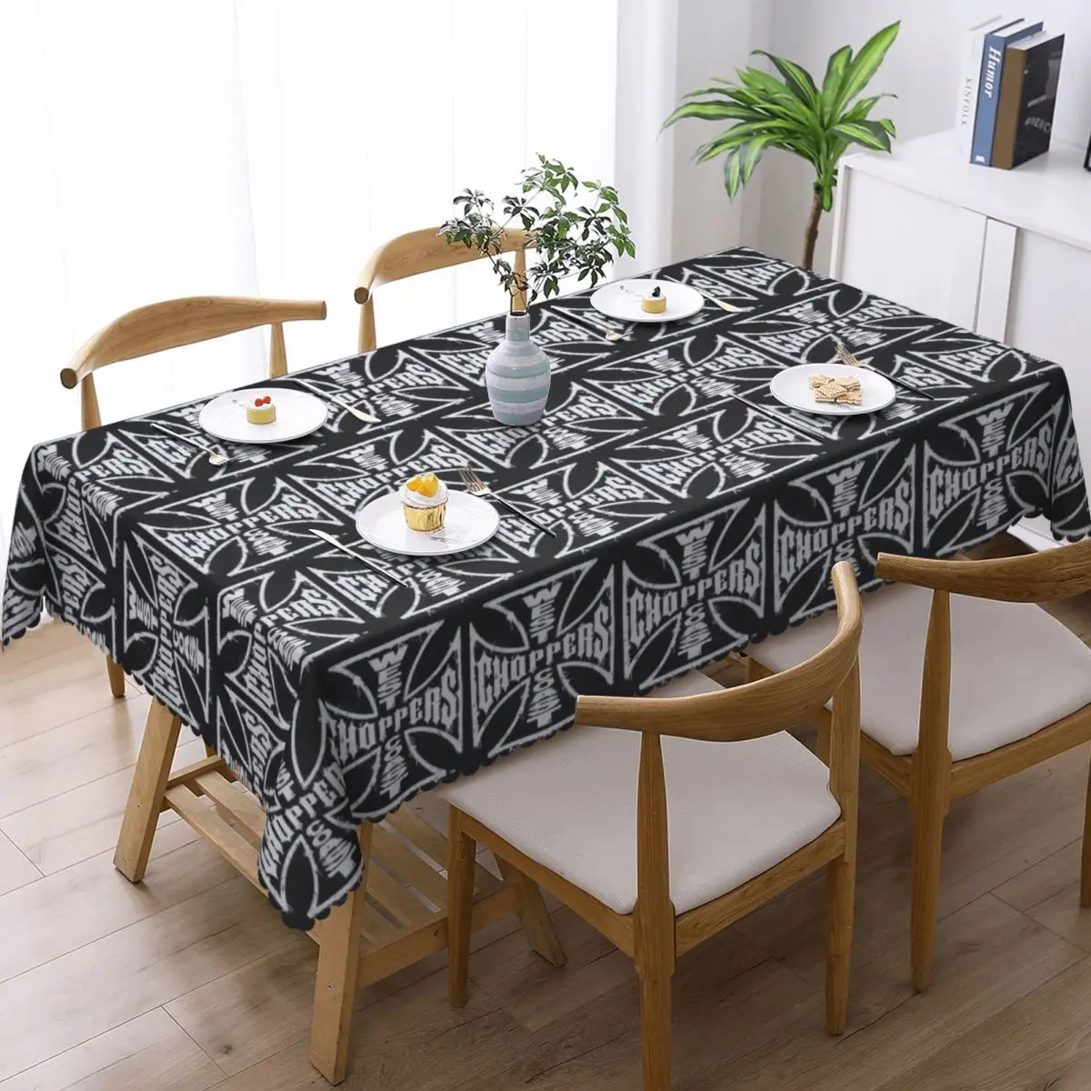 West Coast Iron Cross Choppers Custom Rectangular Tablecloth Oilproof Table Cover for Dining Events Table Cloth