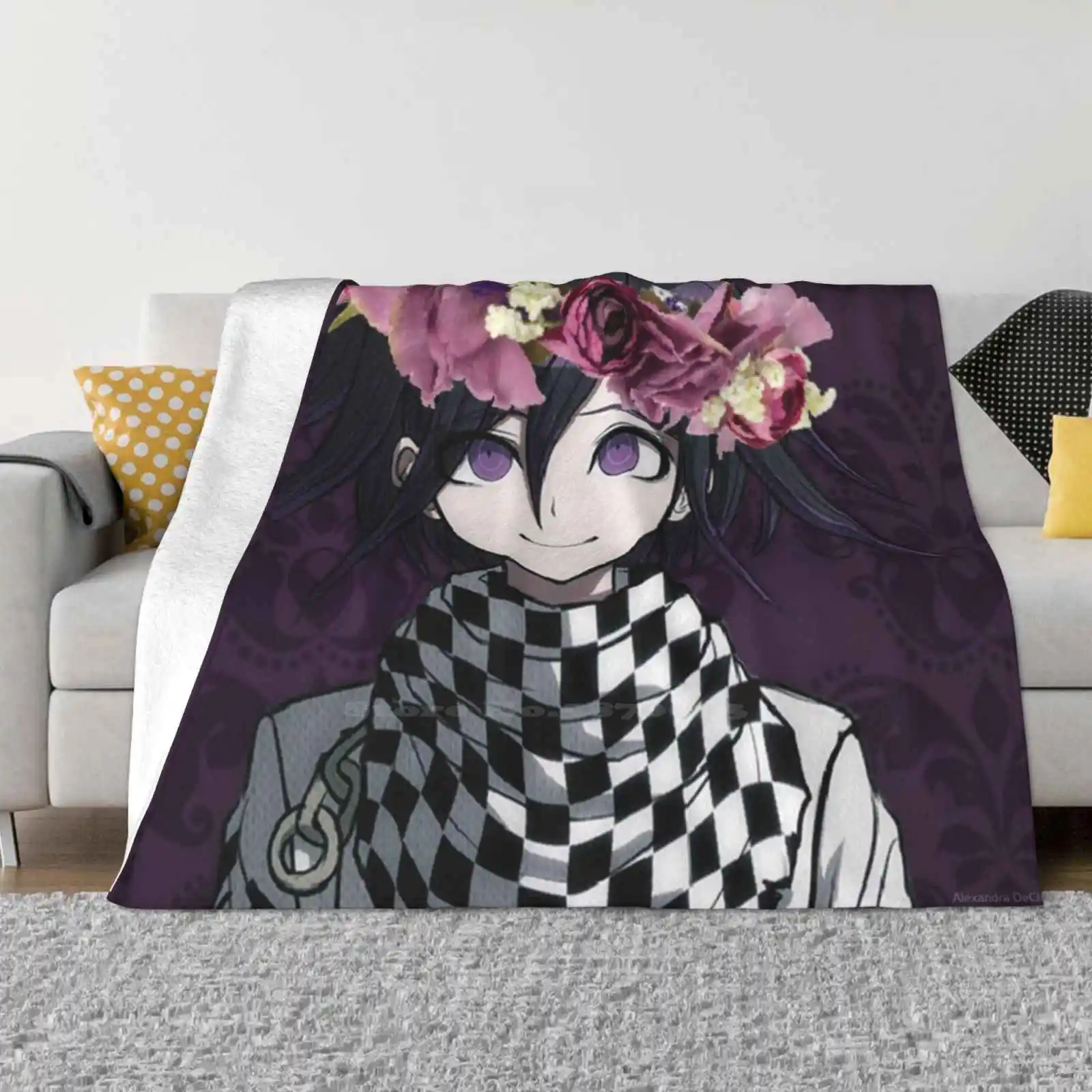 Kokichi Ouma Ultimate Liar Blanket Soft Warm Travel Portable Blanket Grape Soda Kokichi Ouma Purple Flower Crown Danganronpa V3