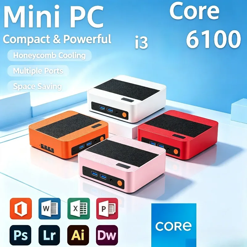 New Mini PC Core i3-6100, 16GB RAM, 1TB/2TB SSD, WiFi6, BT5.2, 4K 60Hz UHD, Portable Desktop for Home Office, Study & Gaming.