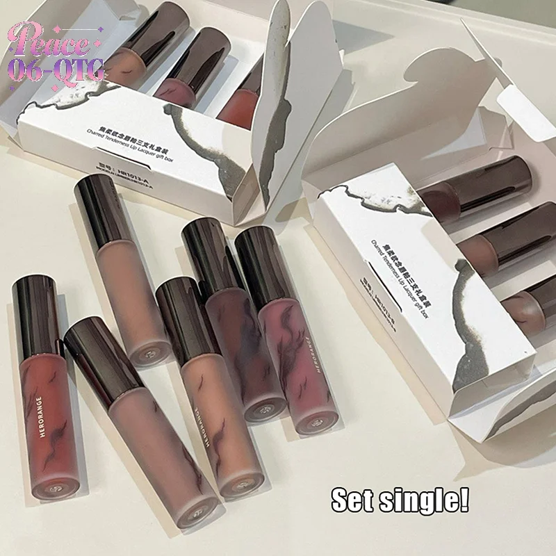 HERORANGE Lip Glaze Waterproof Smoky Red Matte Lipstick Velvet Lip Gloss Non-drying Nude Brown Lips Tint Mud Makeup Cosmetic