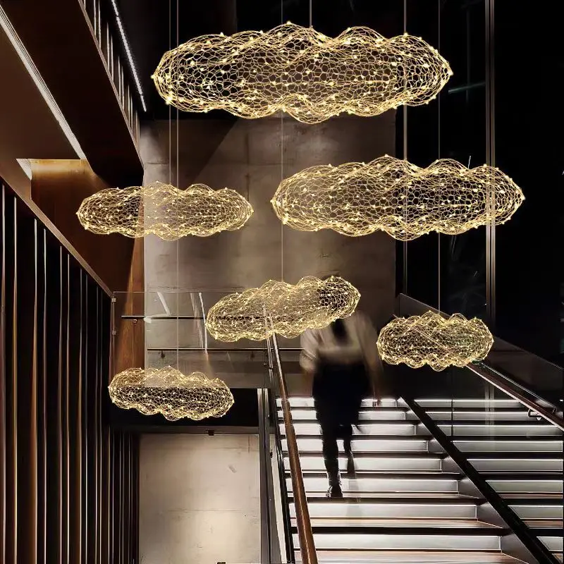 

Iron Mesh Cloud Chandelier LED Hand Woven Cloud Lamps Nordic Industrial Style Villa Dining Room Staircase Living Room Chandelier