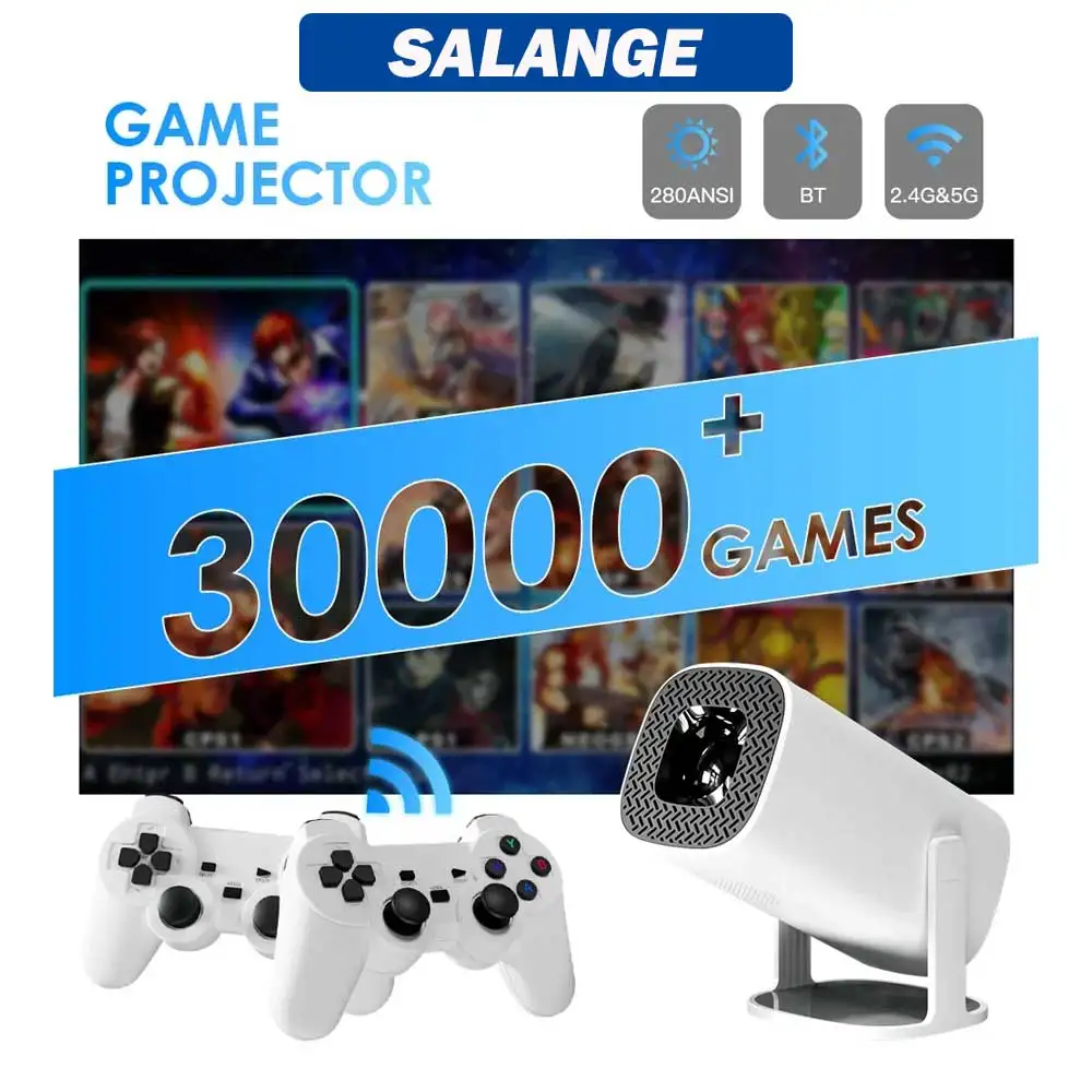 

Game Projector P30 Max Salange Portable Home Theater Mini Game Console Android Smart Beamer With 2 Gamepad and 36000 Retro Games