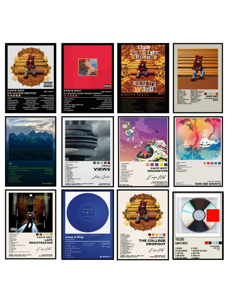 Rap Singer Kanye West Kunstposter, Popmusik-Albumcover, hochauflösendes bedrucktes Leinwandgemälde, Heimwanddekoration, Rahmen