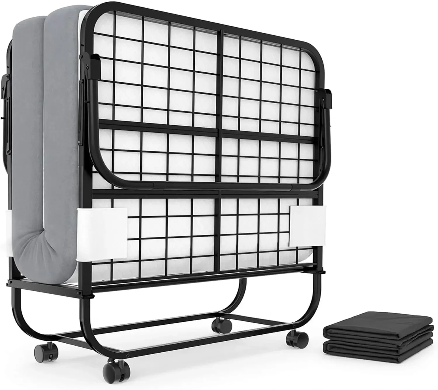 Twin Size Folding Bed with Mattress - Heavy-Duty Foldable Guest Bed with Storage Cover & Wheels, Space-Saving Design