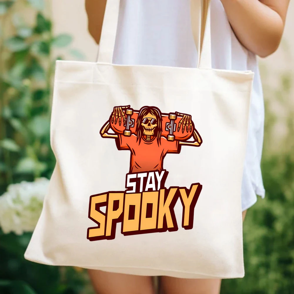 Stay Spooky Skater Tote Bag Skater Halloween Women's Handbag Skateboard Bags Spooky Season Gift Tote Bags Fun Halloween HandBags