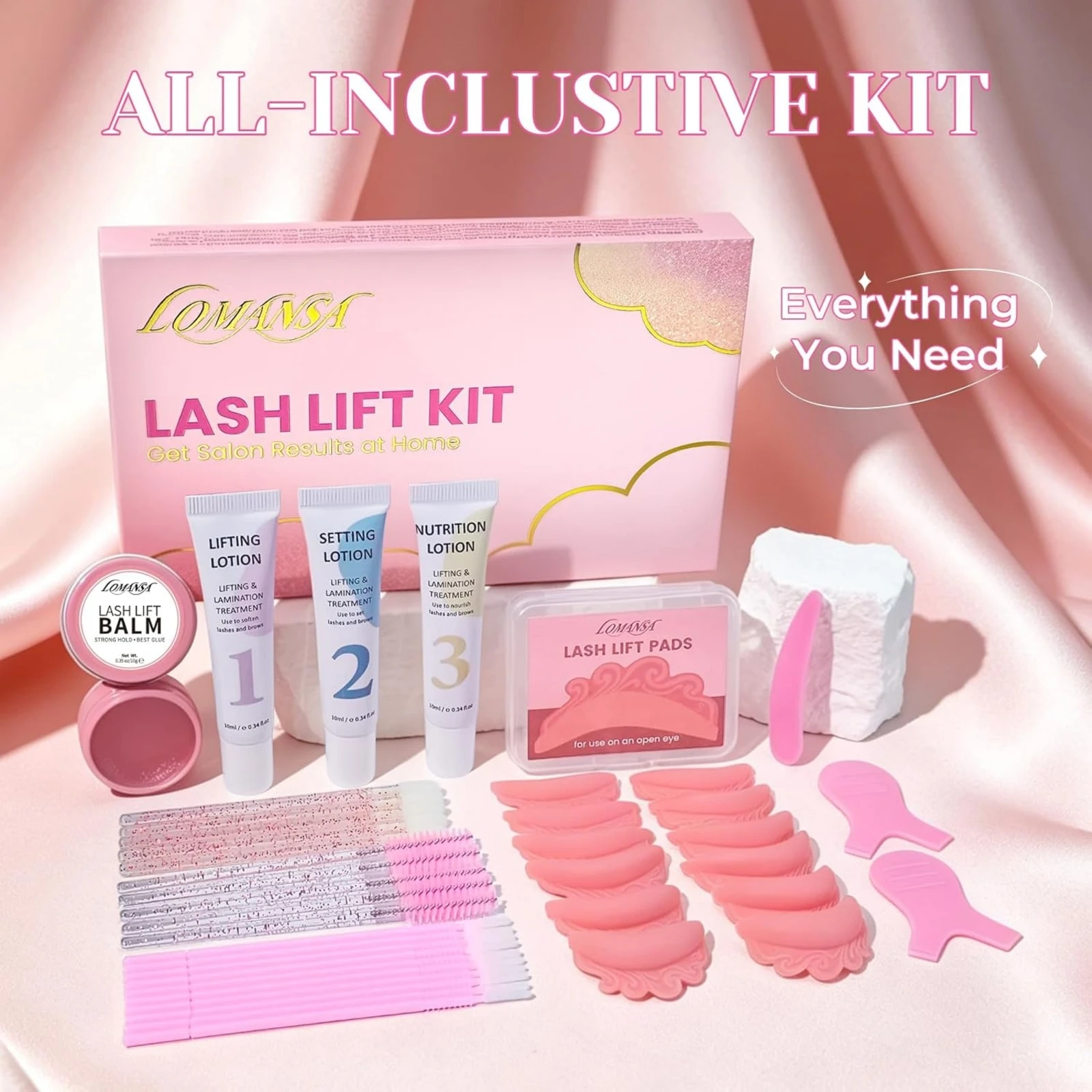Kit Lomansa per Lash Lift con Cuscinetti Auto-Lifting per Occhi Aperti, Qualità Professionale, Effetto Duraturo 4-6 Settimane, Per Principianti, Permanente Ciglia Fai-da-Te a Casa (Istruzioni