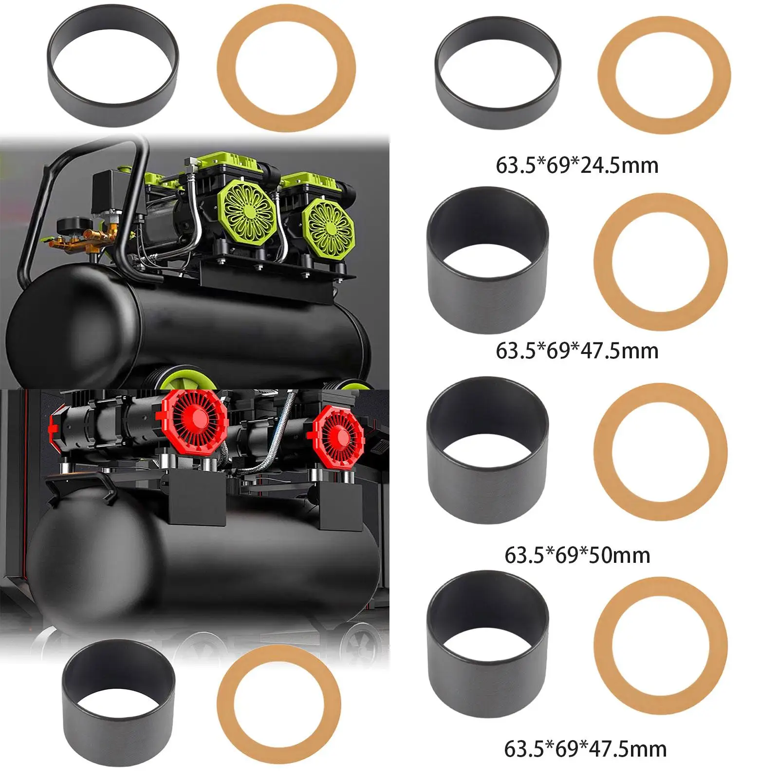 2x reemplazo de sello de manga de cilindro de compresor de aire reemplazo de bomba de aire resistente compresor de aceite silencioso anillo de pistón de compresor de aire