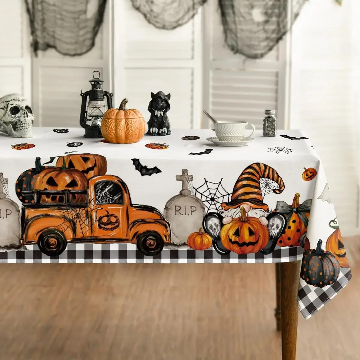Rectangular Horaldaily Halloween Tablecloth Ghost Pumpkin Washable Table Cover for Party Picnic Dinner Decor