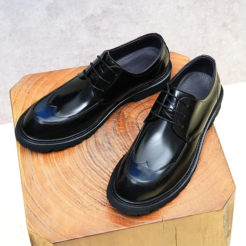 British Style Mens Derby Shoes Patent Leather Luxury Handmade Elegant Genuine Leather Wedding Social Party Shoes Male Size 46 image 4
