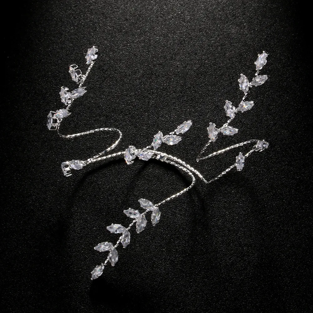 XSBODY Delicate Palm Hand Bracelet Chain Zirconia Statement Jewelry Luxury Design Crystal Open Bangle for Women Adjustable Party