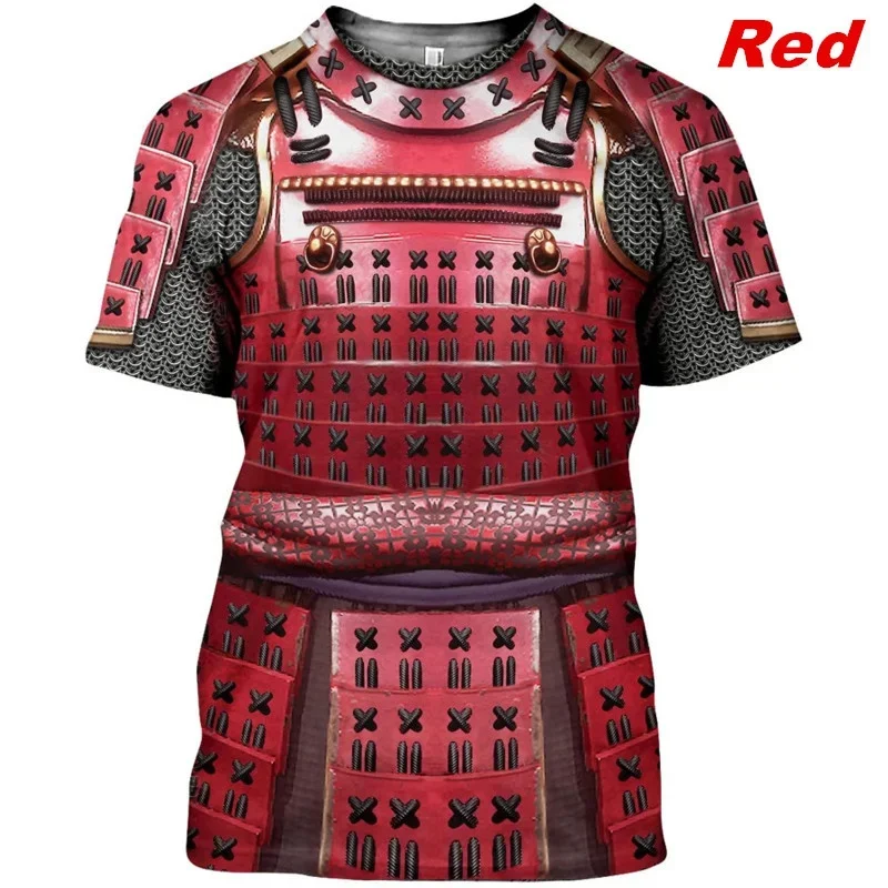 Samurai Armor Cosplay T-shirt - Retro 3D Medieval Knight Armor Pattern Men's Fashion Streetwear T-shirt