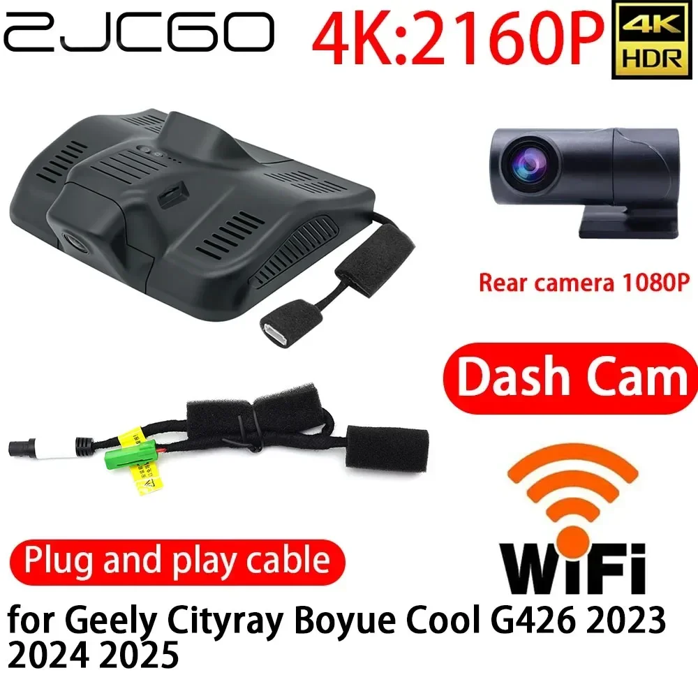 

ZJCGO 4K DVR Dash Cam Wifi Front Rear Camera 24h Monitor For Geely Cityray Boyue Cool G426 2023 2024 2025