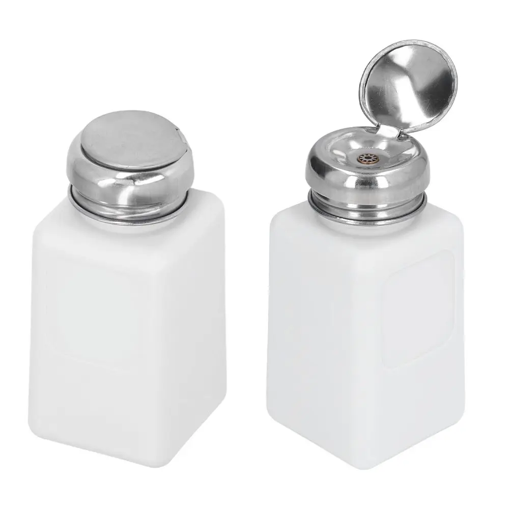 2 pcs 200ml Push Down Alcohol Dispenser Anti-Reflux Pump Press Type Cover ESD Anti Static Bottle White / Blue