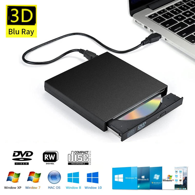 Unidad de DVD externa USB 2,0, reproductor portátil de CD/DVD, grabadora de escritorio, unidad de unidad de disco óptico para ordenadores portátiles y PC