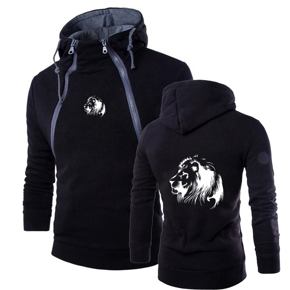 

Meditation Lion Printing Loose Hoodie Fashion Personality Men's Wear Fall Winter Double Zip Long Sleeve Coat Hoodie Sweatshirt