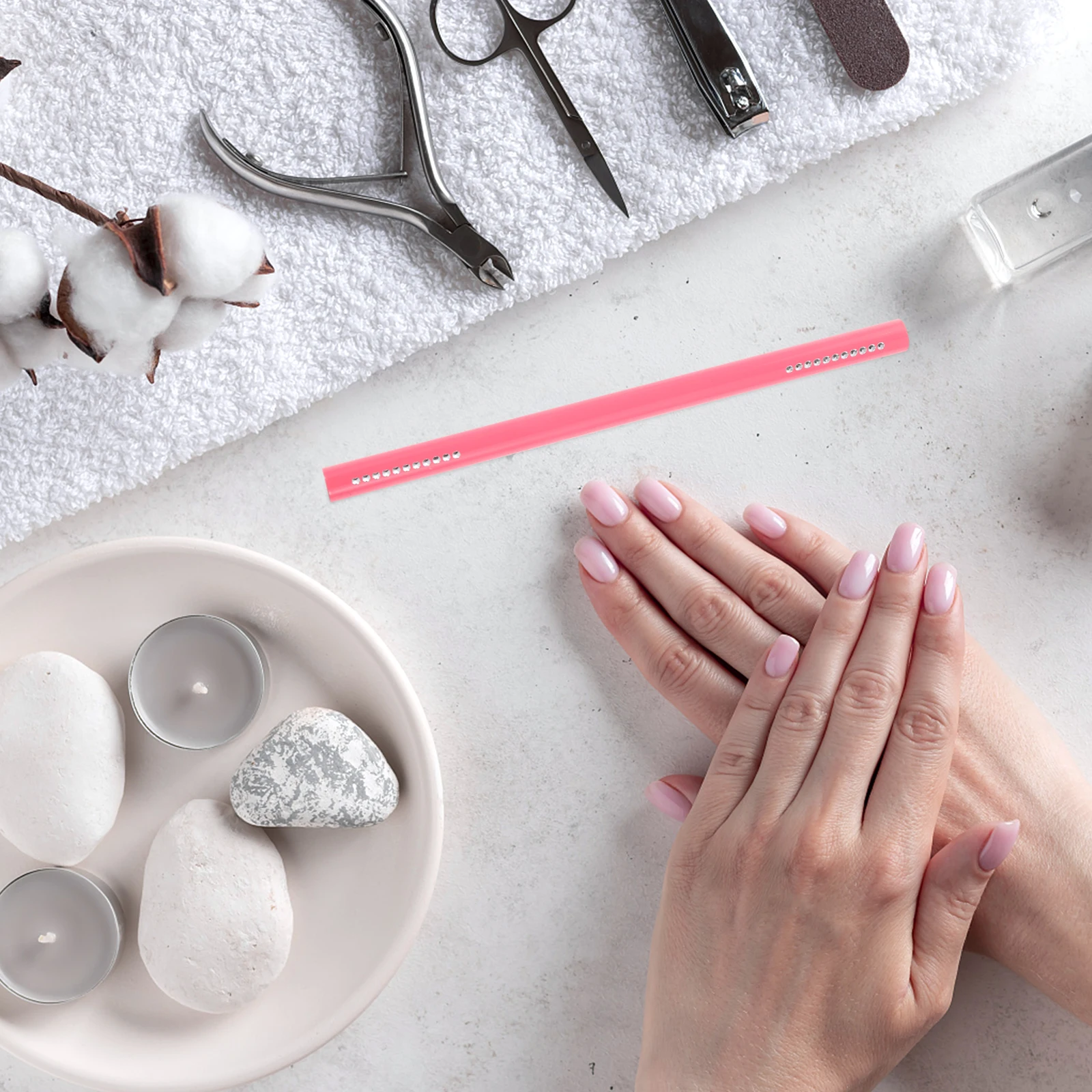 

6 Pcs Nail Art Styling Stick Cuticle Pusher with Loop Pink Crystal French Therapy Wand