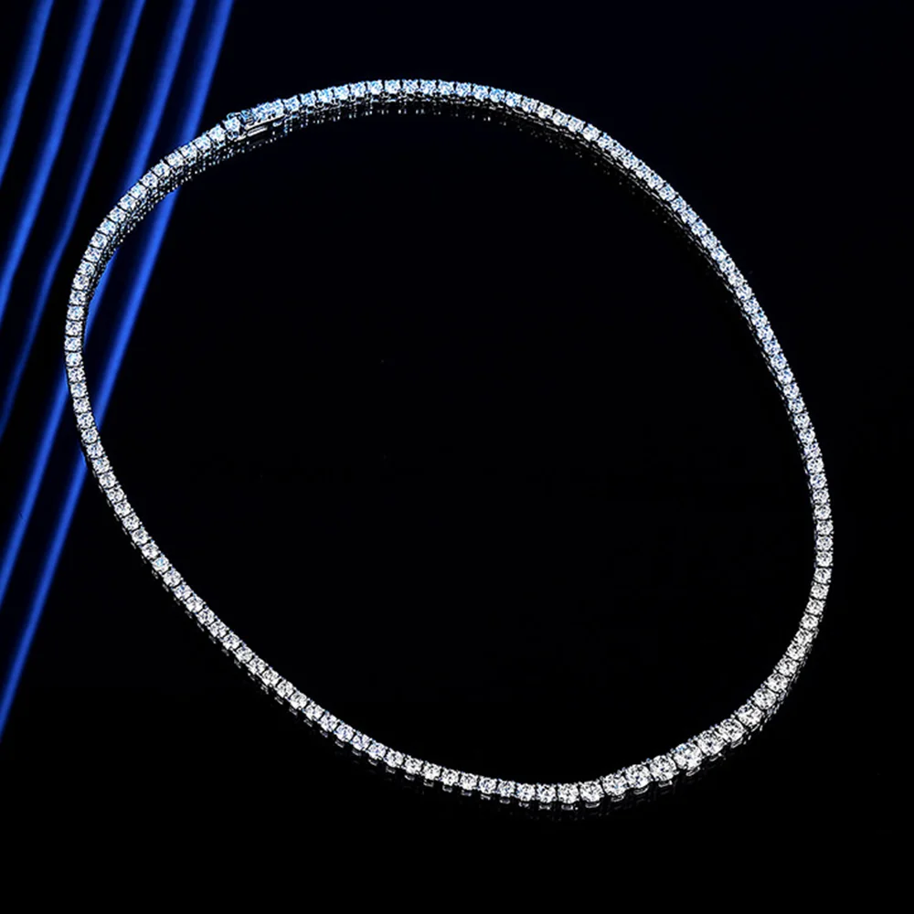OEVAS Full Moissanite Tennis Necklace S925 Silver D Color Gradient Lab Diamond Necklace For Women Party Fine Jewelry