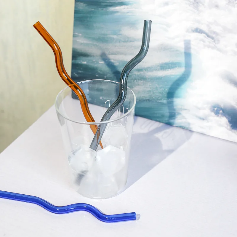 Reusable Glass Straws Wavy Colorful Clear Drinking Straw High Borosilicate Glass Straw Glass Tube Party Favors Bar Drinkware