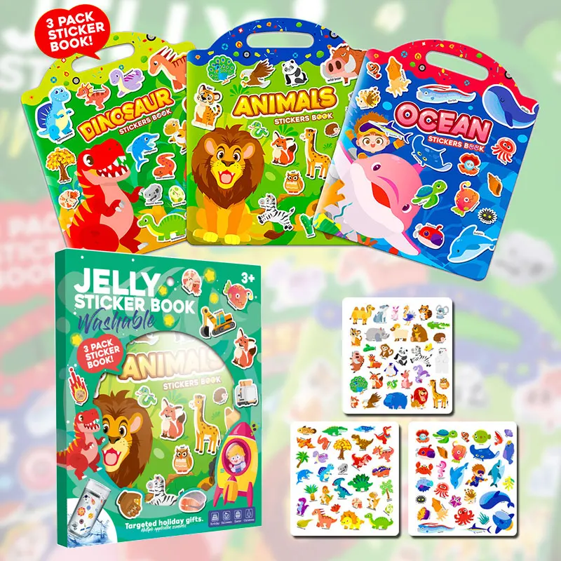 

Waterproof Reusable Sticker Book for Kids - Dinosaurs, Animals, Space,Vehicles & Ocean Themes | Travel Car Airplane Quiet Time A