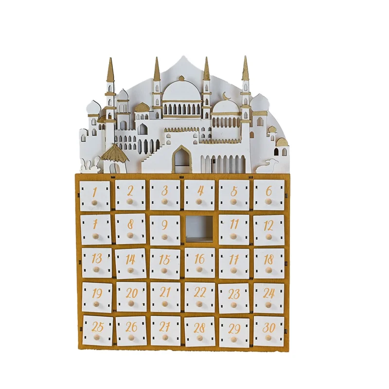 Practical-LED Illuminating Eid Ramadans Countdown Calendar With 30 Small Drawers For Muslims Islamics Festivals Party Decors A