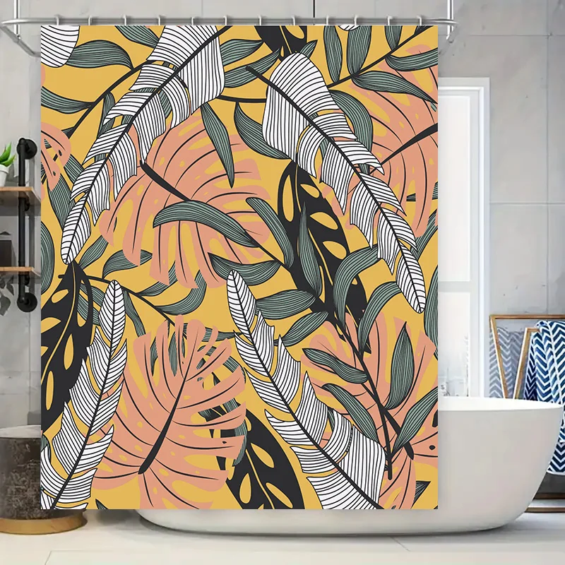 

Яркие тропические пальмовые листья, занавеска для душа, современный декор для ванной комнаты для детей, подарок для спальни, розовый, зеленый, черный, желтый, водонепроницаемая ткань