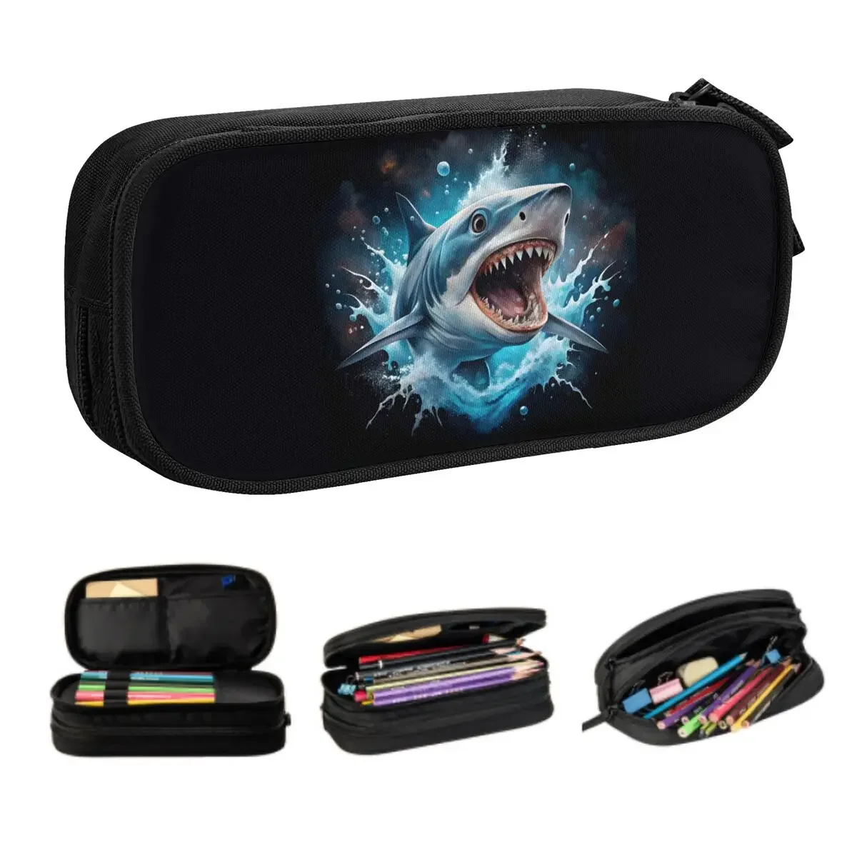 Custom Ocean Animal Shark Pencil Case for Girls Boys Big Capacity Pen Bag Box Stationery