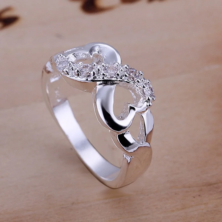 Beautiful Charm 925 Sterling Silver Crystal Rings For Women Lady Wedding Heart Design Jewelry Pretty Nice Gifts