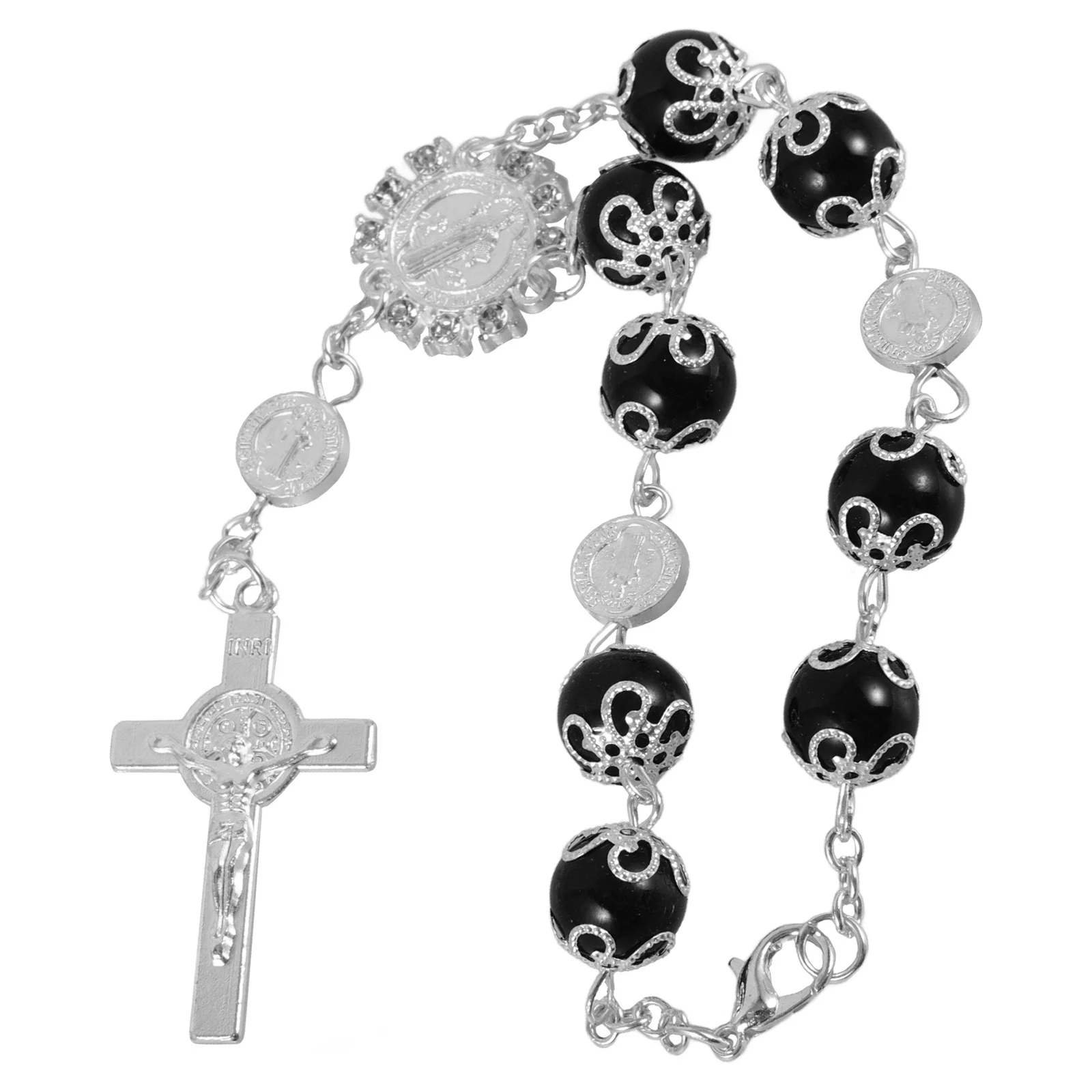 

Alloy Car Rosary Bracelet Cross Pendant Rearview Mirror Decorations Interior Aesthetic Accessories for All Models