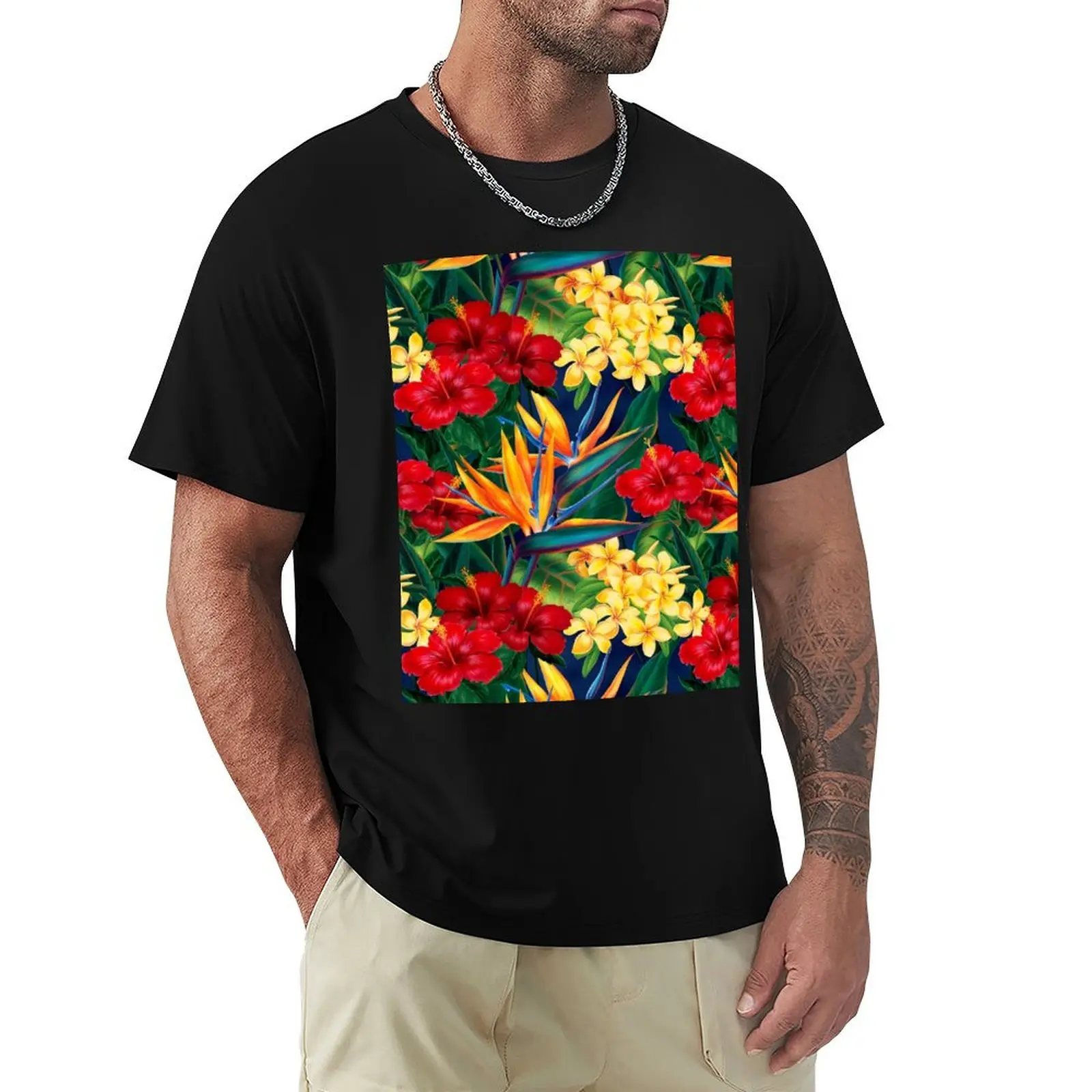 

Tropical Paradise Hawaiian Birds of Paradise Illustration T-Shirt fashion shirts aesthetic clothes blanks mens tall t shirts