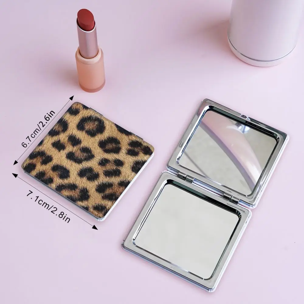 1pc Leopard Print Texture Makeup Mirror, Compact and Portable Folding Small Mirror, Travel Makeup Mirror, Plastic Frame Outside