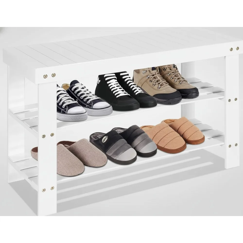 

3-Tier Bamboo Shoe Rack Bench with Storage Shelf - Eco-Friendly Wood Organizer for Home Entryway Hallway