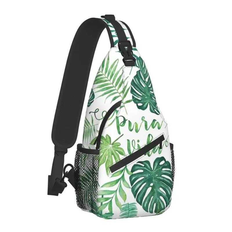 Cool Tropical Monstera Fern Leaves Sling Bags for Cycling Camping Men's Jungle Plants Chest Crossbody Backpack Shoulder Daypack