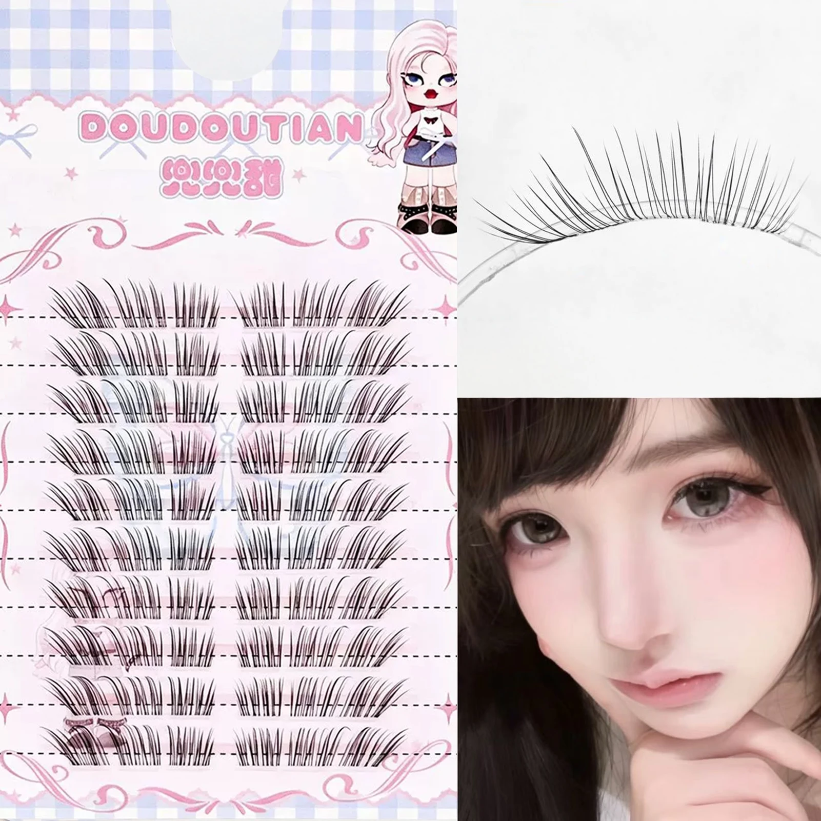 Natural Foxes-Eye Lash Cluster Soft for Daily Work Korean Style Synthetic Fiber False Eyelashes C Curl 10-12mm Mixed Extensions