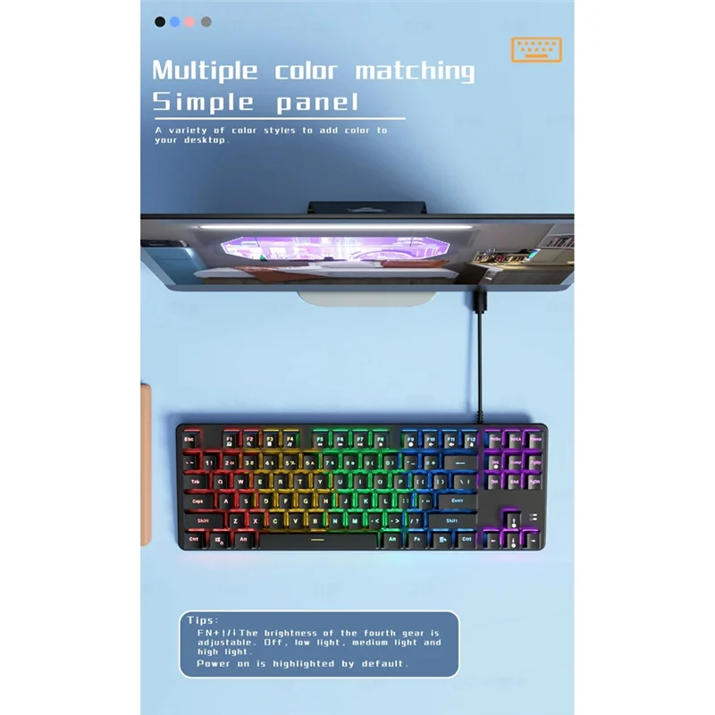 

M20K 87-клавишная механическая клавиатура, игровая клавиатура с зеленой осью, проводная цветная клавиатура с подсветкой для ПК, ноутбука, офисной игры