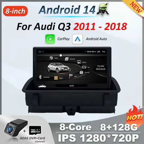 아우디 Q3 2011-2018용 무선 CarPlay 안드로이드 14 카 멀티미디어 라디오 네비게이션 GPS WIFI 유선 자동 DSP 8인치 터치스크린